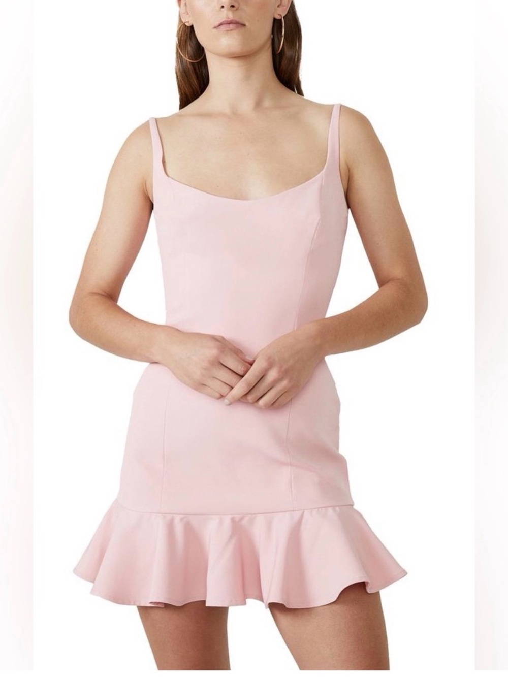 Bardot Revolve Pink Spaghetti Strap Ruffle Hem Mini Dress
